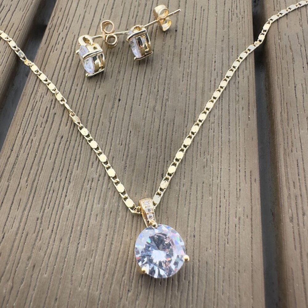 18K Gold Plated Cubic Zirconia Necklace and Earrings Set - Picture 2 of 9